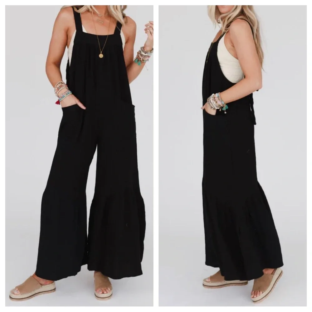 24 Boho Wide Leg Ruffle Hem Jumpsuit - Picture 3 of 7
